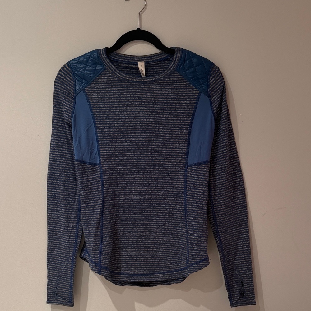 Lululemon Striped Long Sleeve Top with Blue Accents and Padded Shoulders